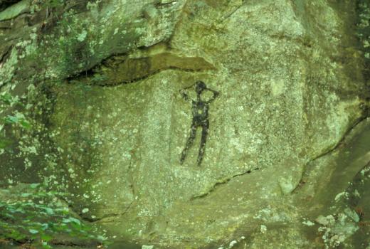 Gravure rupestre connue sous le nom de L`Homme Noir. Priode gallo-romaine (?) entre Waldbillig et Mllerthal