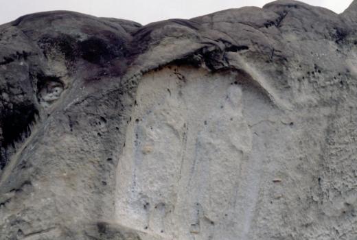Gravure rupestre reprsentant un couple. Priode gallo-romaine. Altlinster Hertchesl